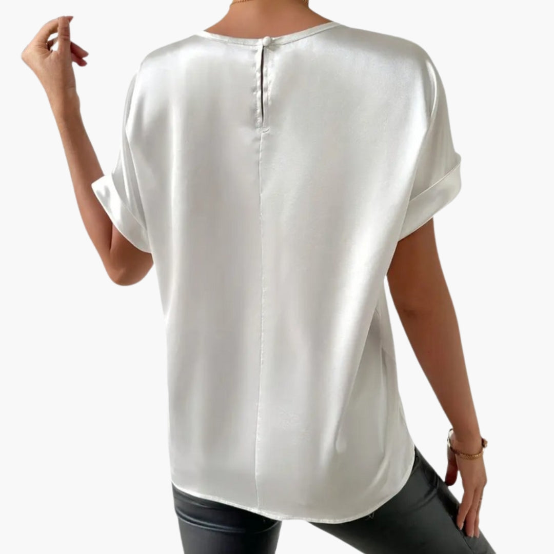 T shirt femme col rond manches courtes à revers