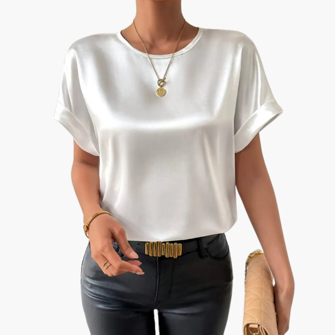 T shirt femme col rond manches courtes à revers