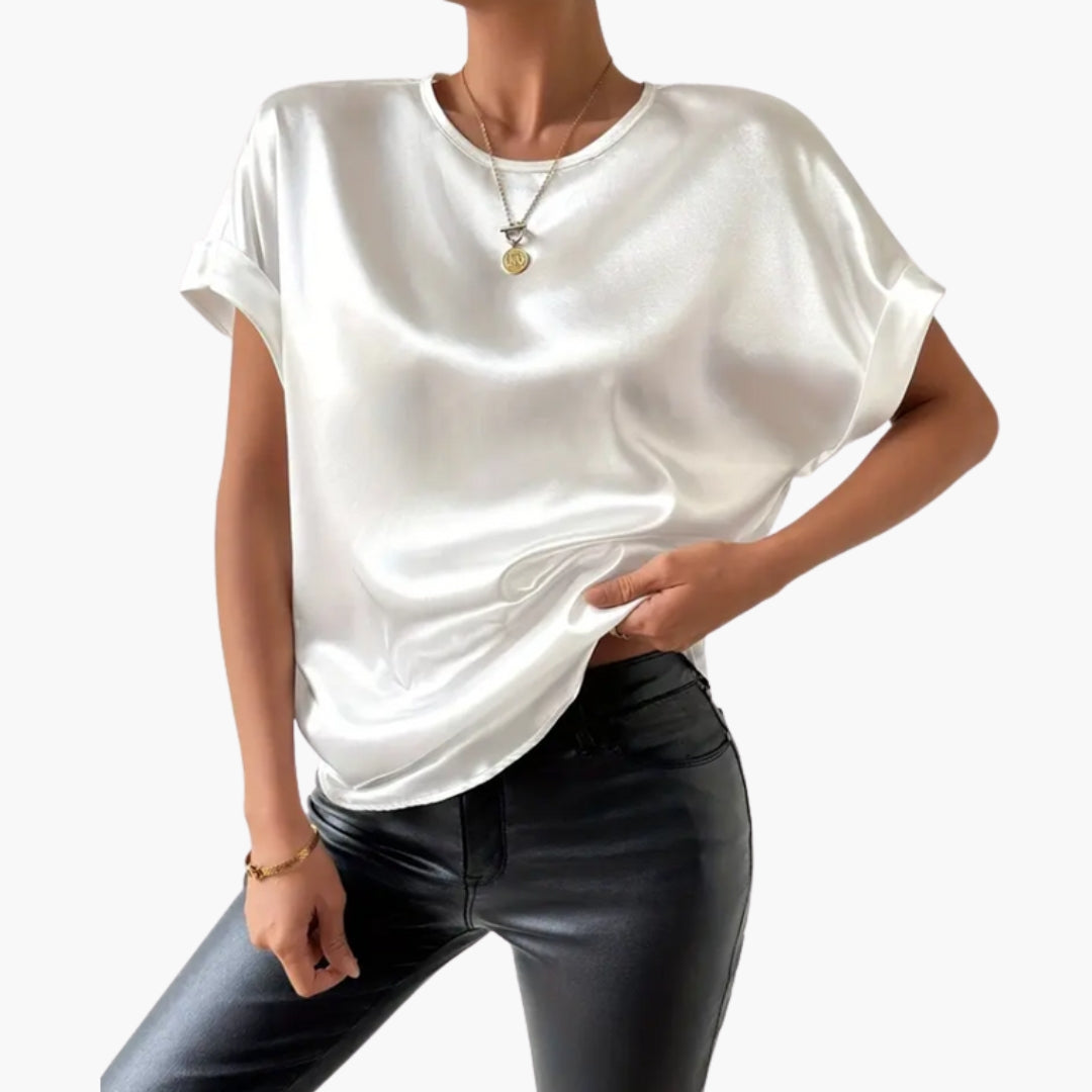 T shirt femme col rond manches courtes à revers
