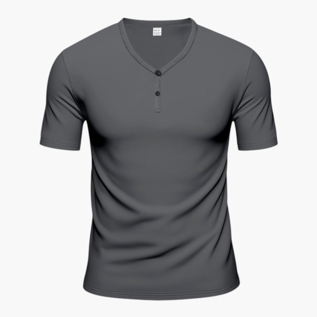 T shirt homme col V avec patte de boutonnage