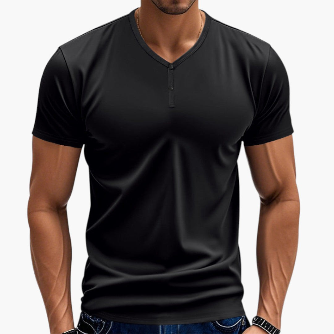 T shirt homme col V avec patte de boutonnage