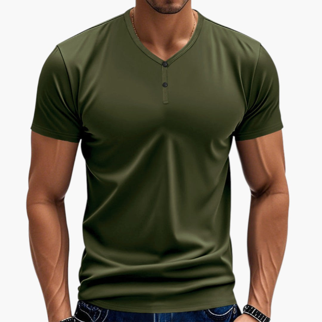 T shirt homme col V avec patte de boutonnage