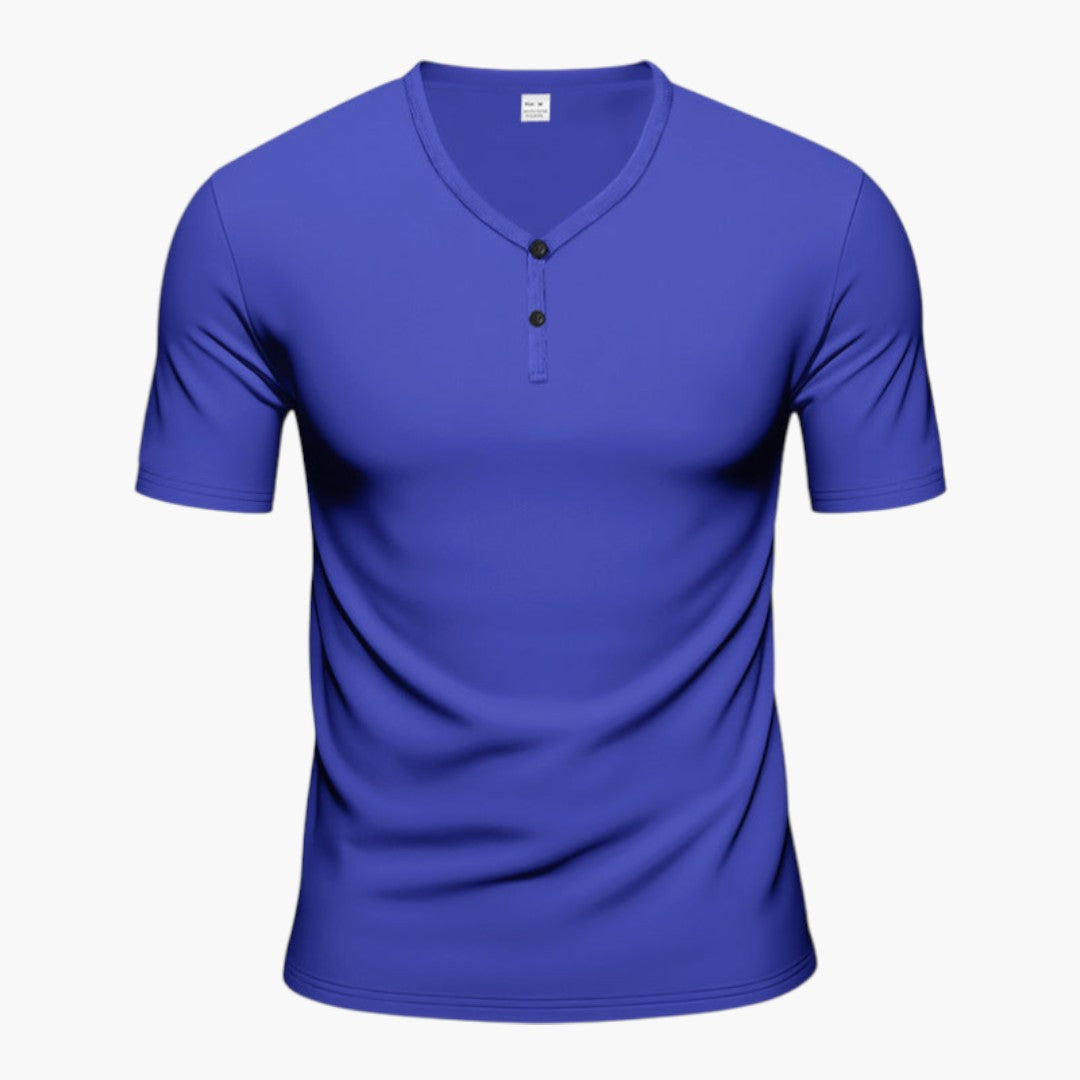 T shirt homme col V avec patte de boutonnage