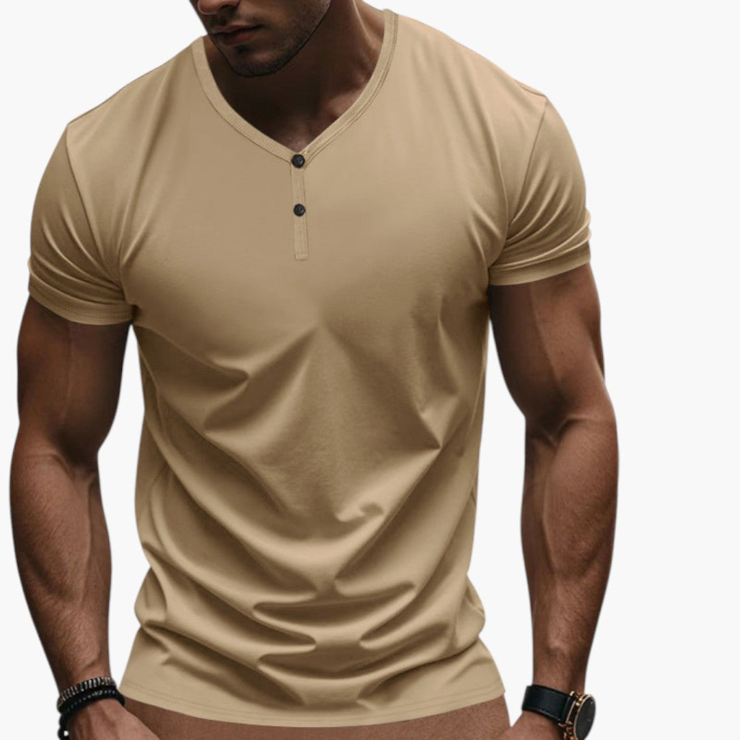 T shirt homme col V avec patte de boutonnage