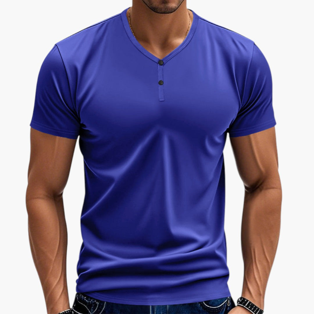 T shirt homme col V avec patte de boutonnage