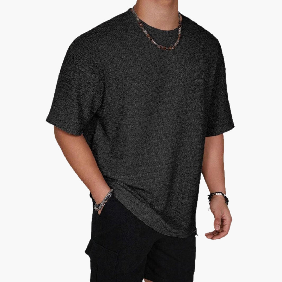 Men's round-neck shirt with textured surface