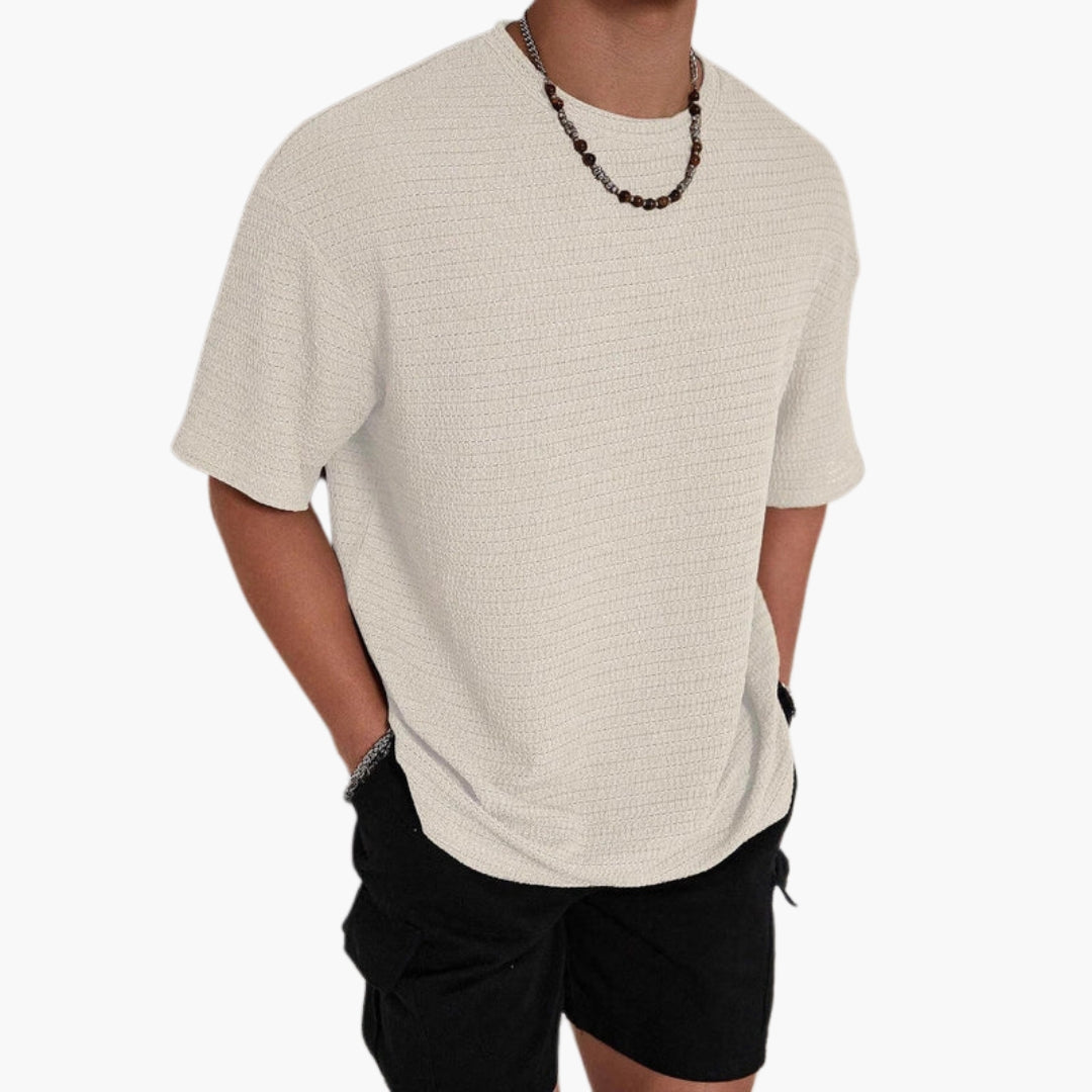 Men's round-neck shirt with textured surface