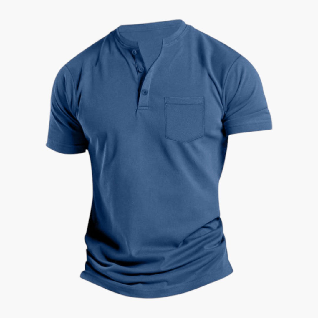 T shirt homme de style Henley avec poche poitrine