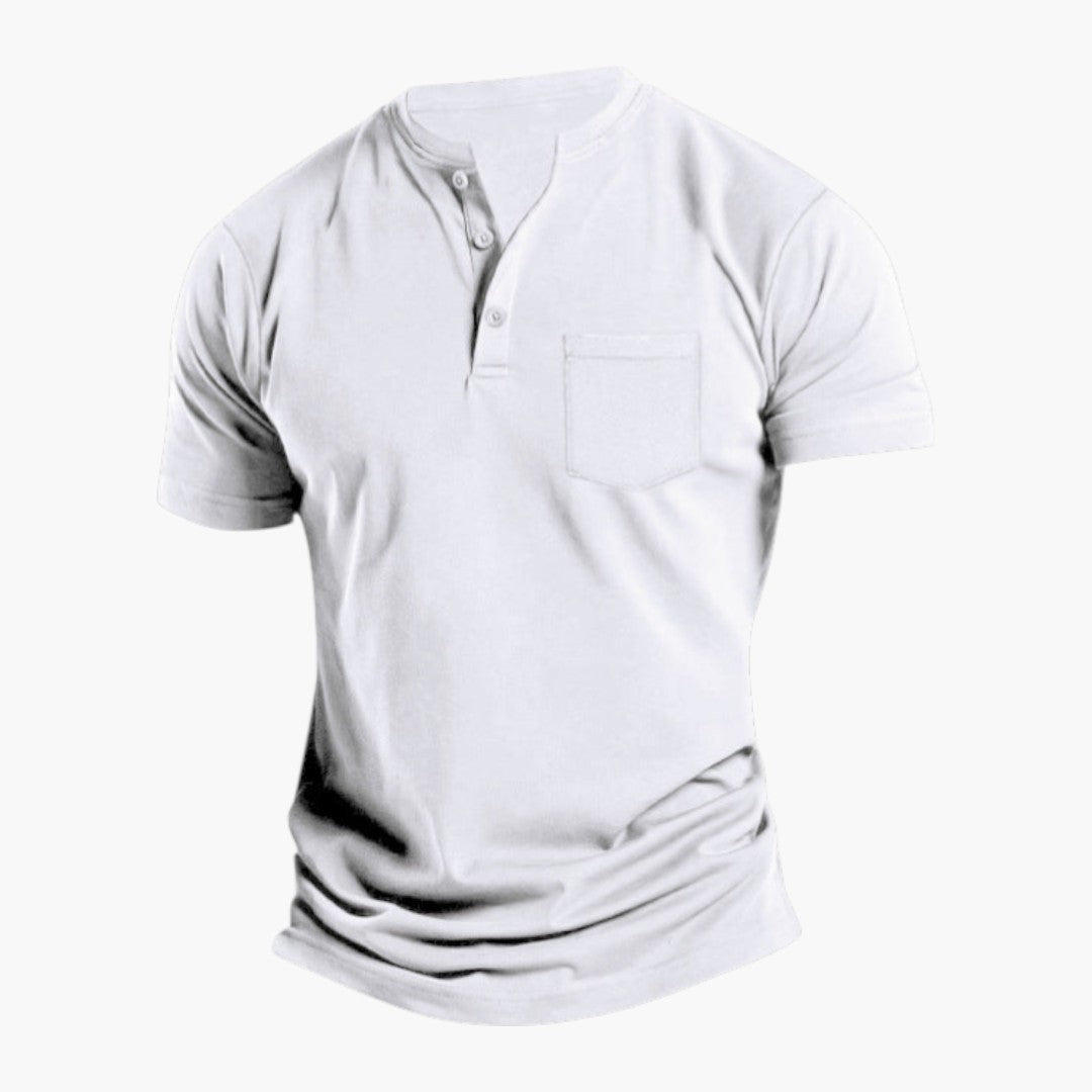 T shirt homme de style Henley avec poche poitrine
