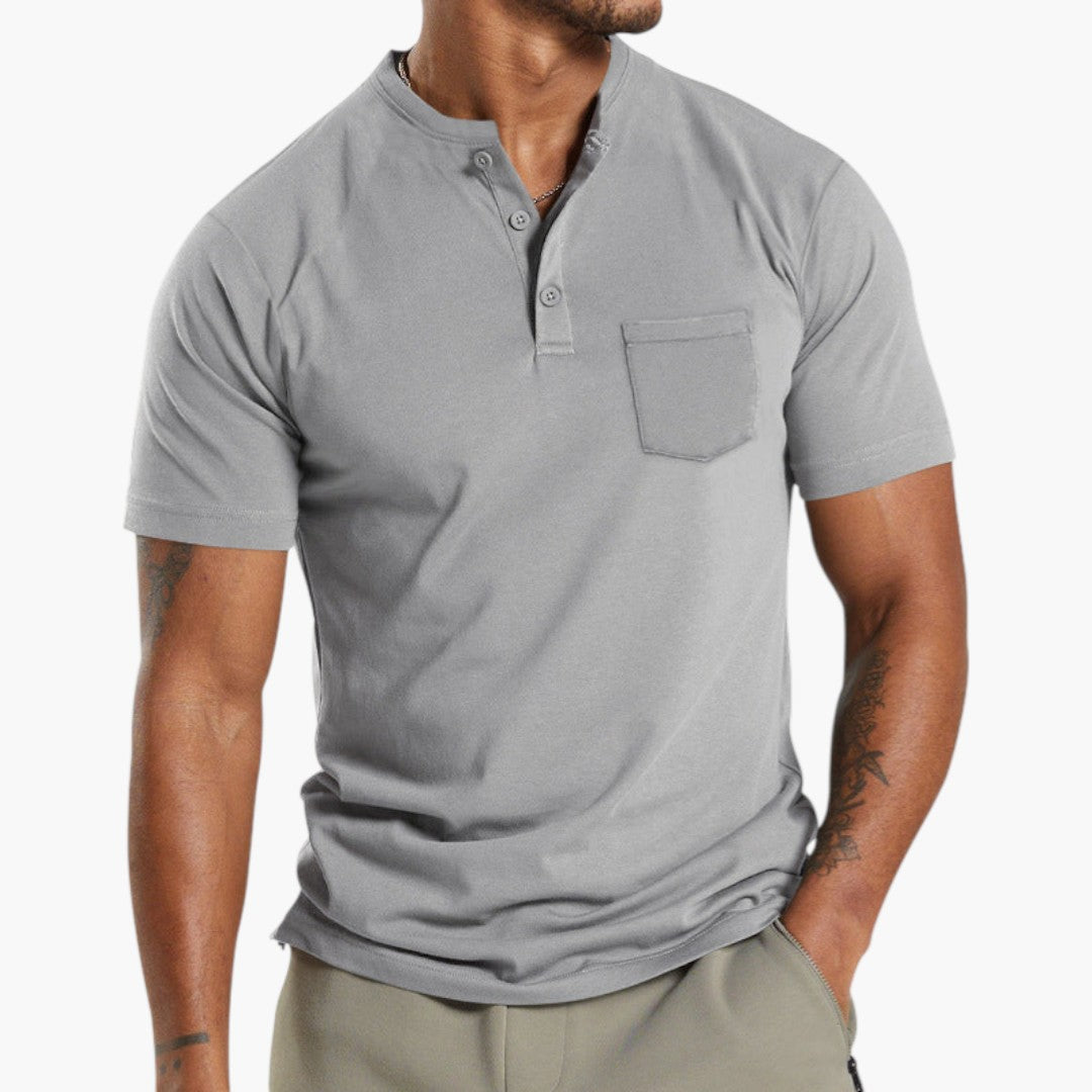 T shirt homme de style Henley avec poche poitrine