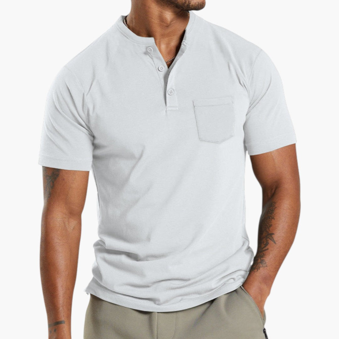 T shirt homme de style Henley avec poche poitrine