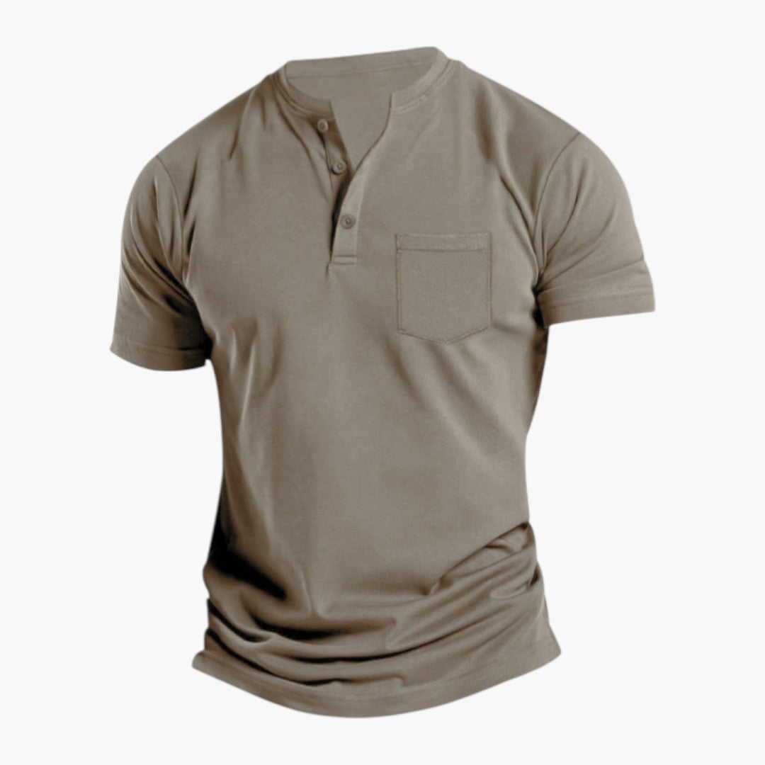 T shirt homme de style Henley avec poche poitrine
