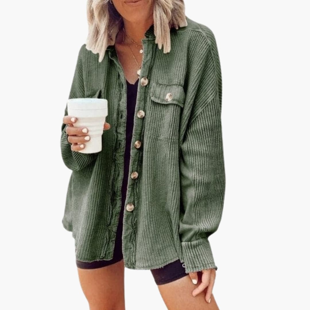 Oversized Women's Knit Shirt Jacket with Buttons