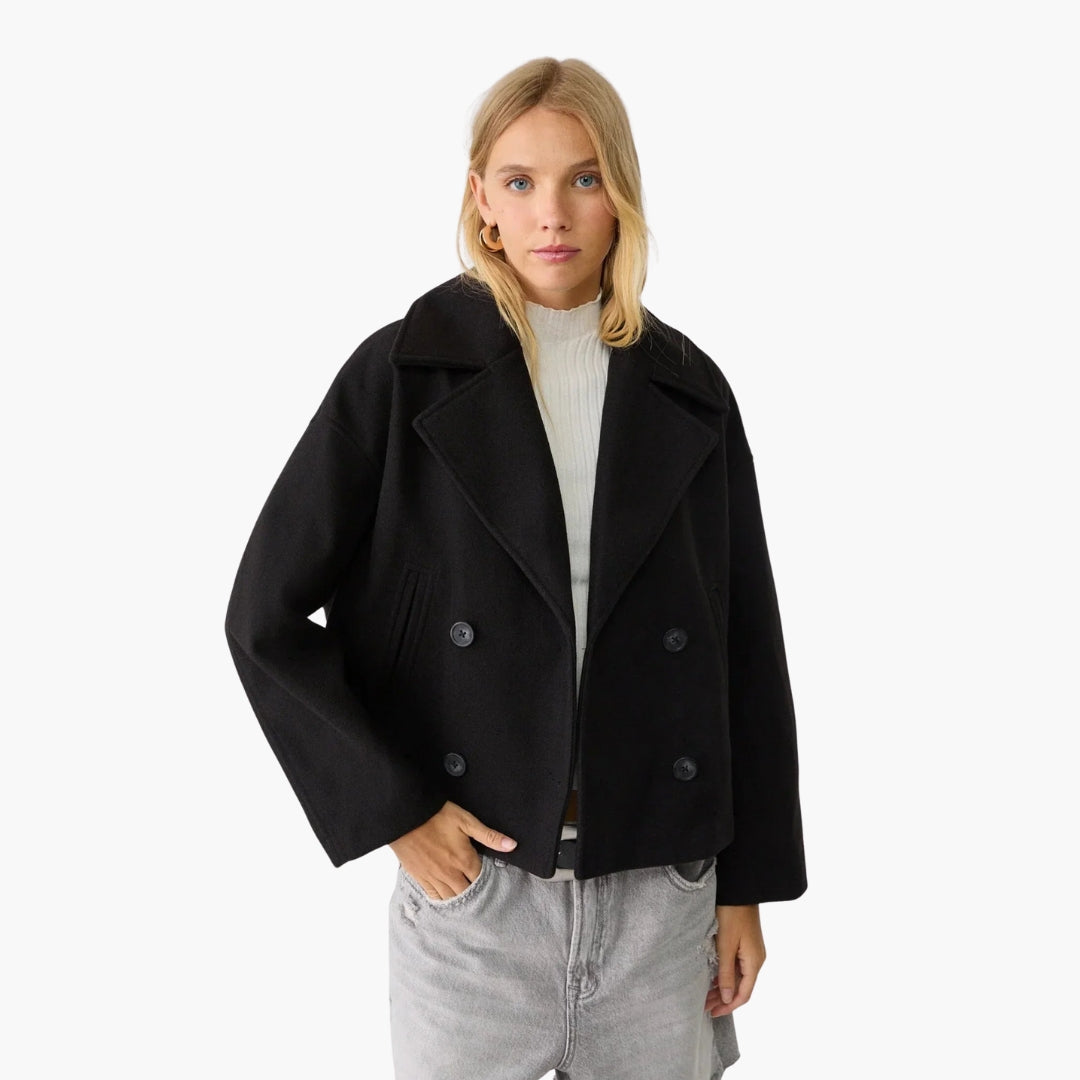 Veste Courte Femme à Deux Boutons et Col Revers