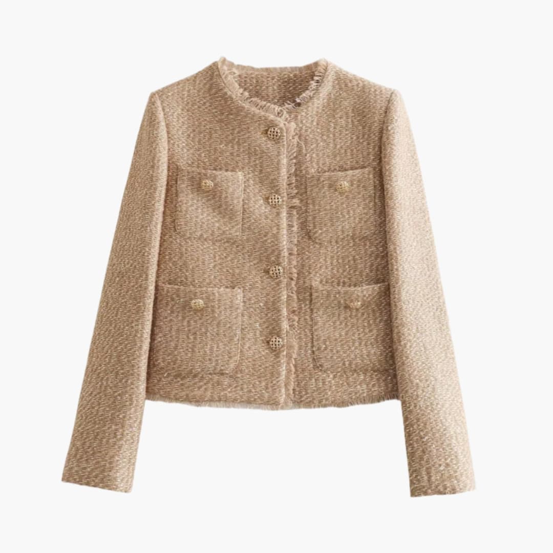 Women's Tweed Jacket with Four Pockets and Button Closure