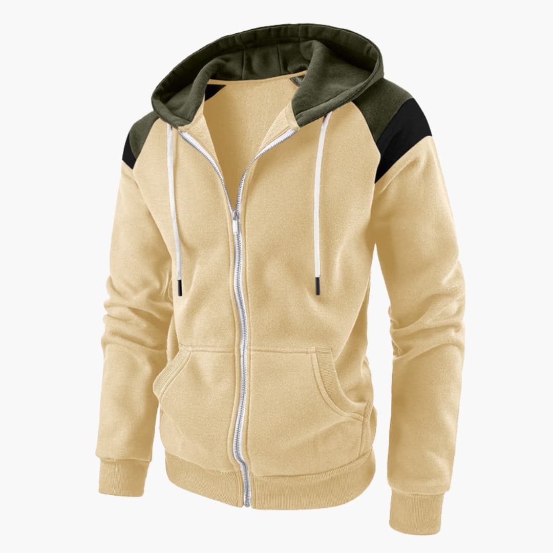Men's zip-up hoodie jacket with front pockets and long sleeves