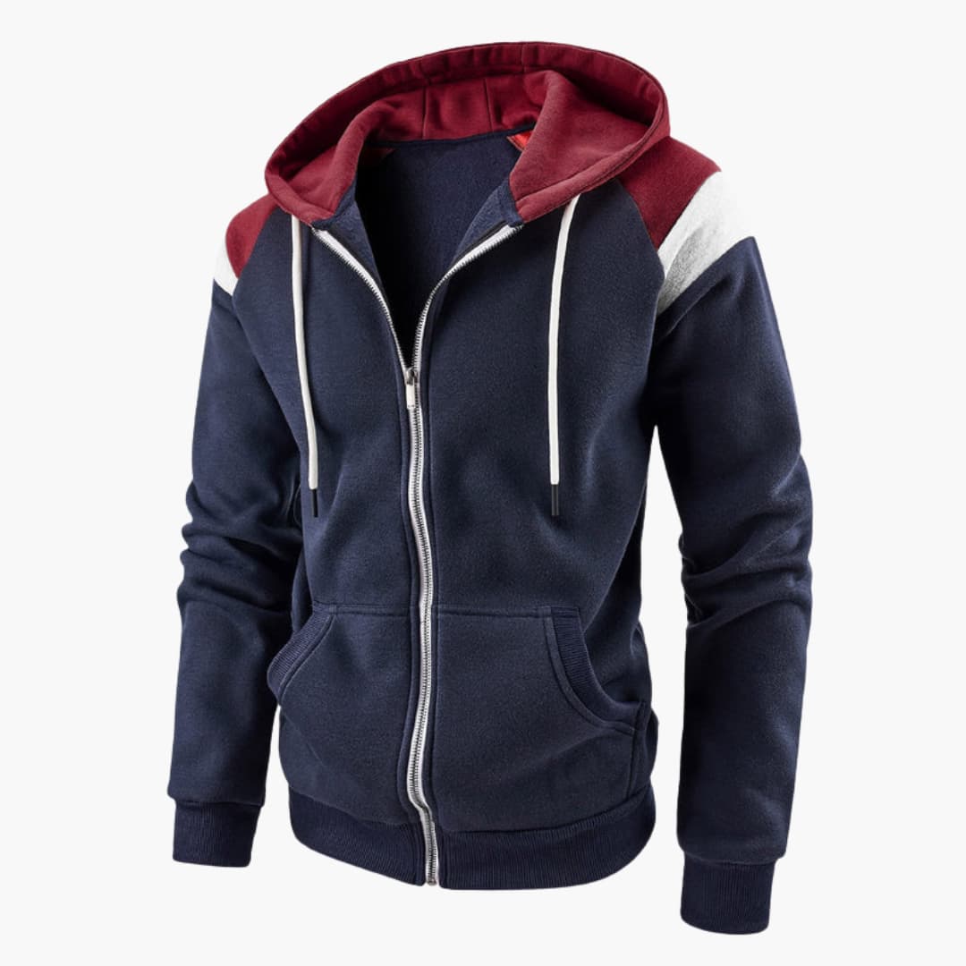 Men's zip-up hoodie jacket with front pockets and long sleeves