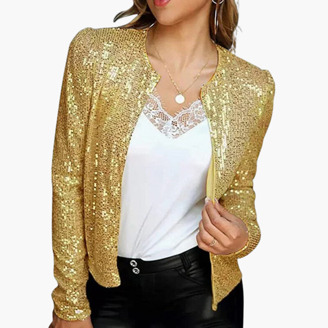 Veste à sequins pour femme avec ouverture sur le devant et manches longues
