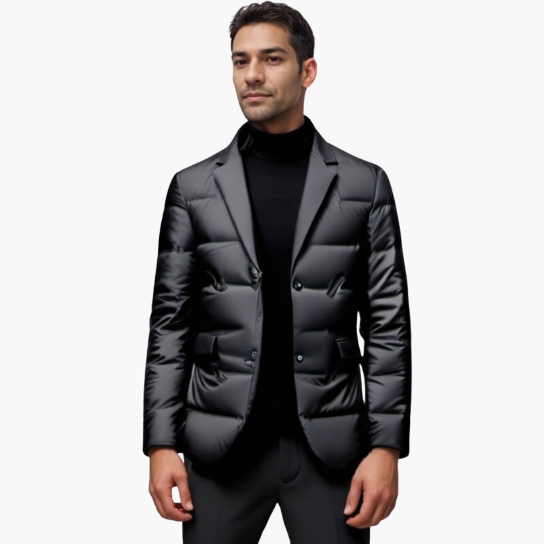 Men's Quilted Blazer Jacket with Button Closure and Padded Panels