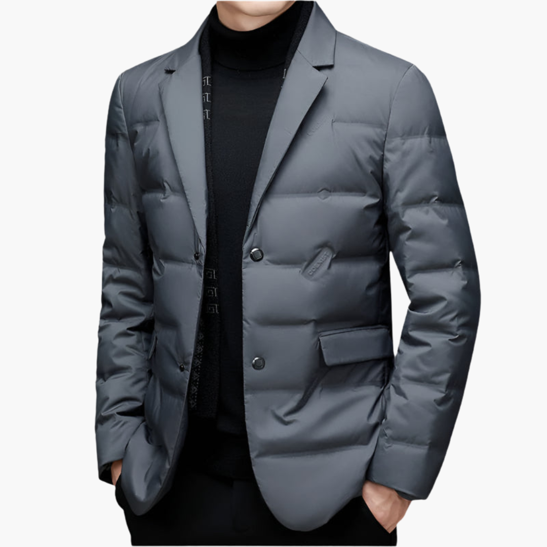Men's Quilted Blazer Jacket with Button Closure and Padded Panels
