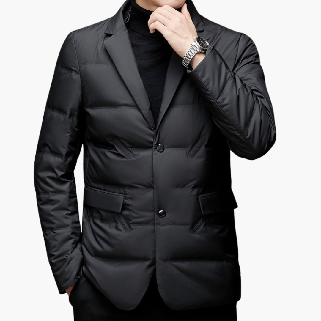 Men's Quilted Blazer Jacket with Button Closure and Padded Panels
