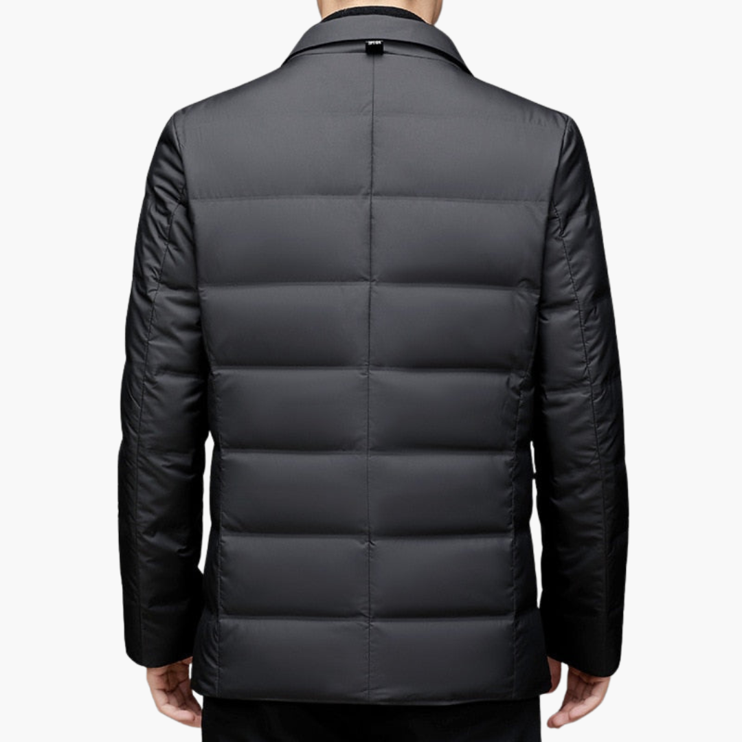 Men's Quilted Blazer Jacket with Button Closure and Padded Panels