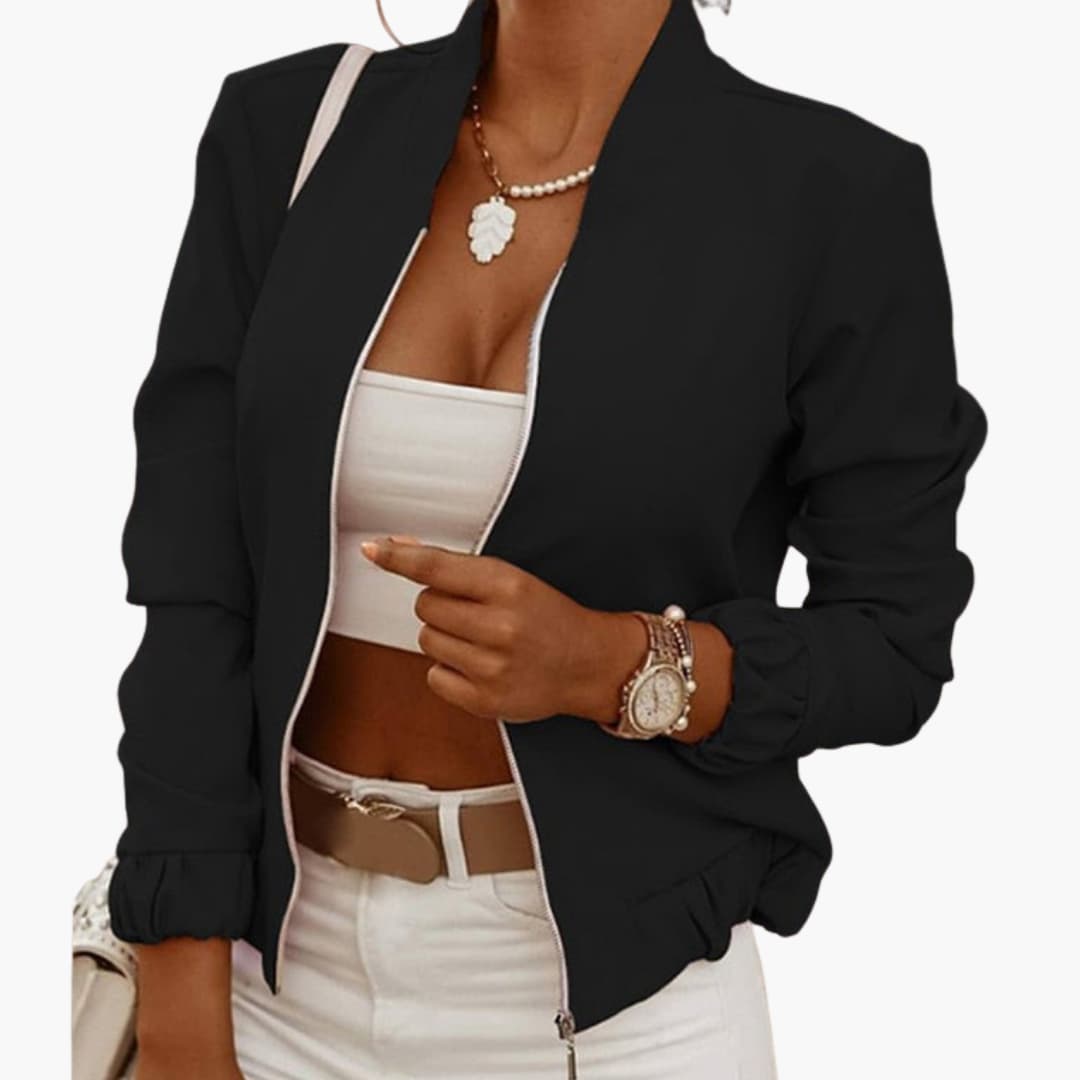 Veste bomber courte femme zippée avec ourlet côtelé