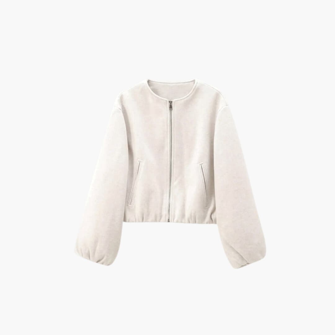 Casaco bomber feminino com mangas balão e fecho de correr