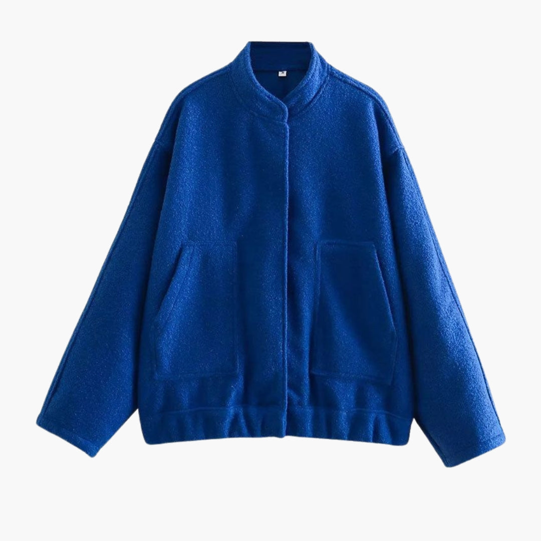 Women's bomber jacket with stand-up collar and front pockets