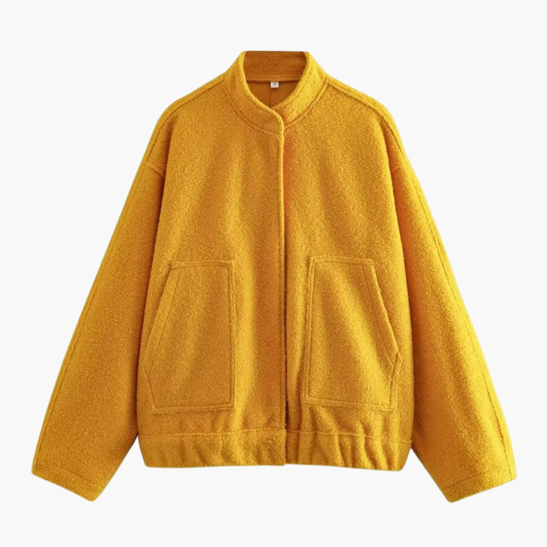 Women's bomber jacket with stand-up collar and front pockets
