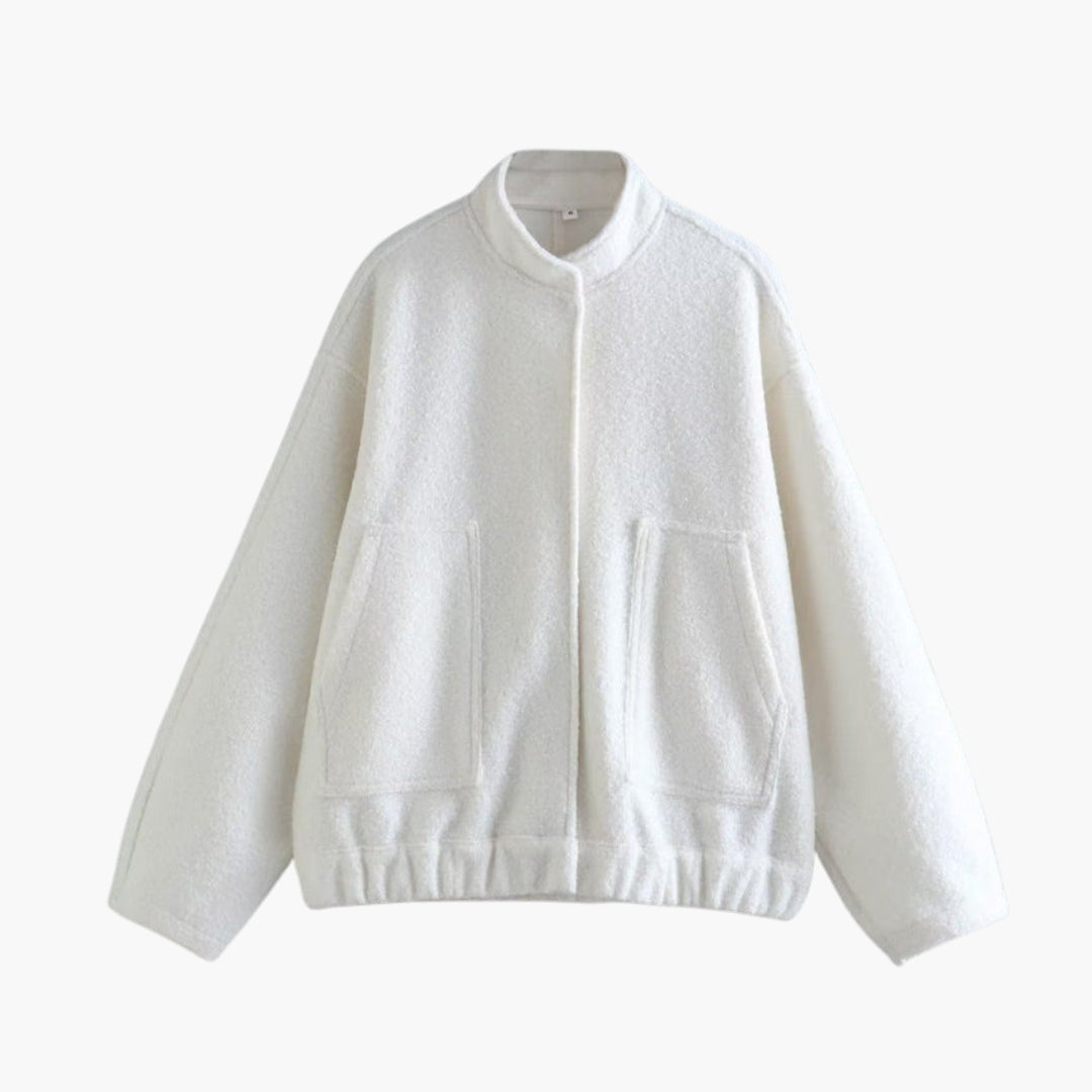 Women's bomber jacket with stand-up collar and front pockets
