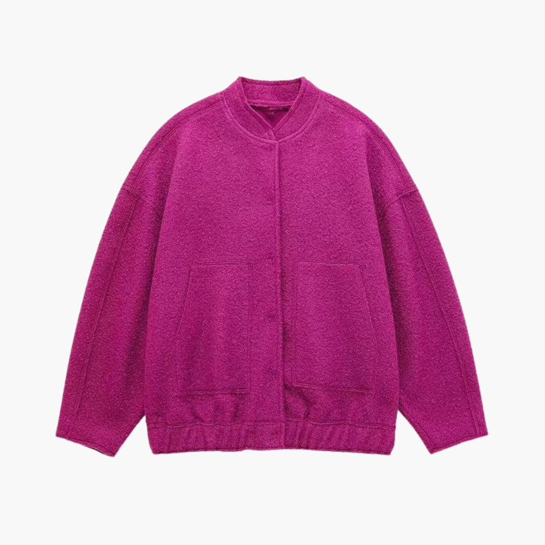Women's bomber jacket with stand-up collar and front pockets