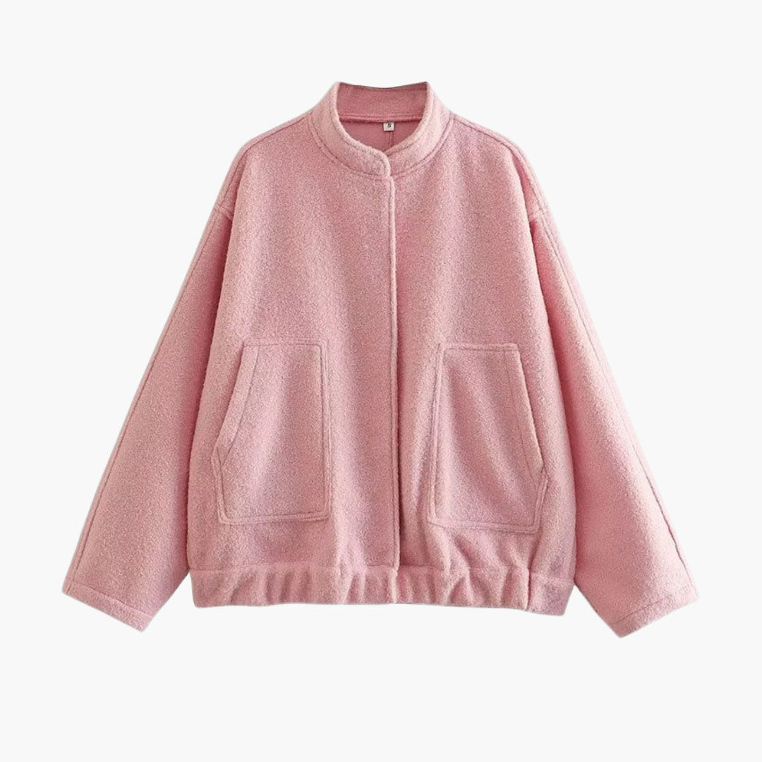 Women's bomber jacket with stand-up collar and front pockets