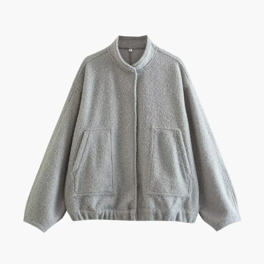 Women's bomber jacket with stand-up collar and front pockets