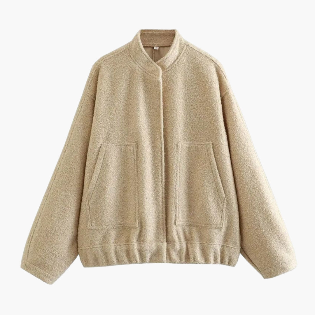 Women's bomber jacket with stand-up collar and front pockets