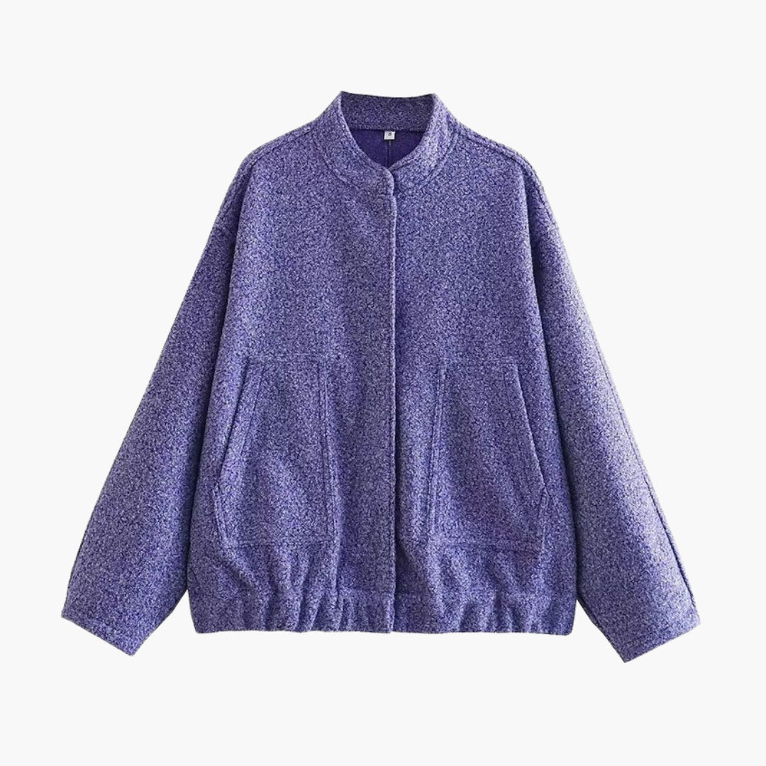 Women's bomber jacket with stand-up collar and front pockets