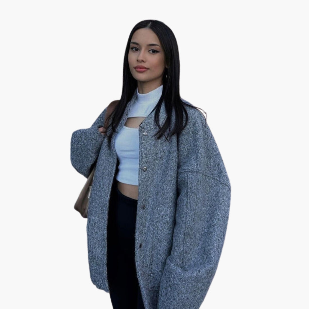 Women's bomber jacket with stand-up collar and front pockets