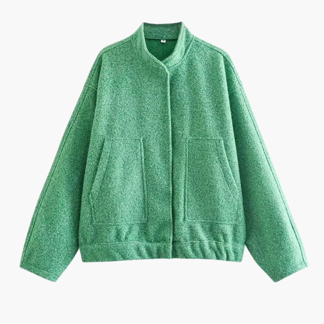Women's bomber jacket with stand-up collar and front pockets