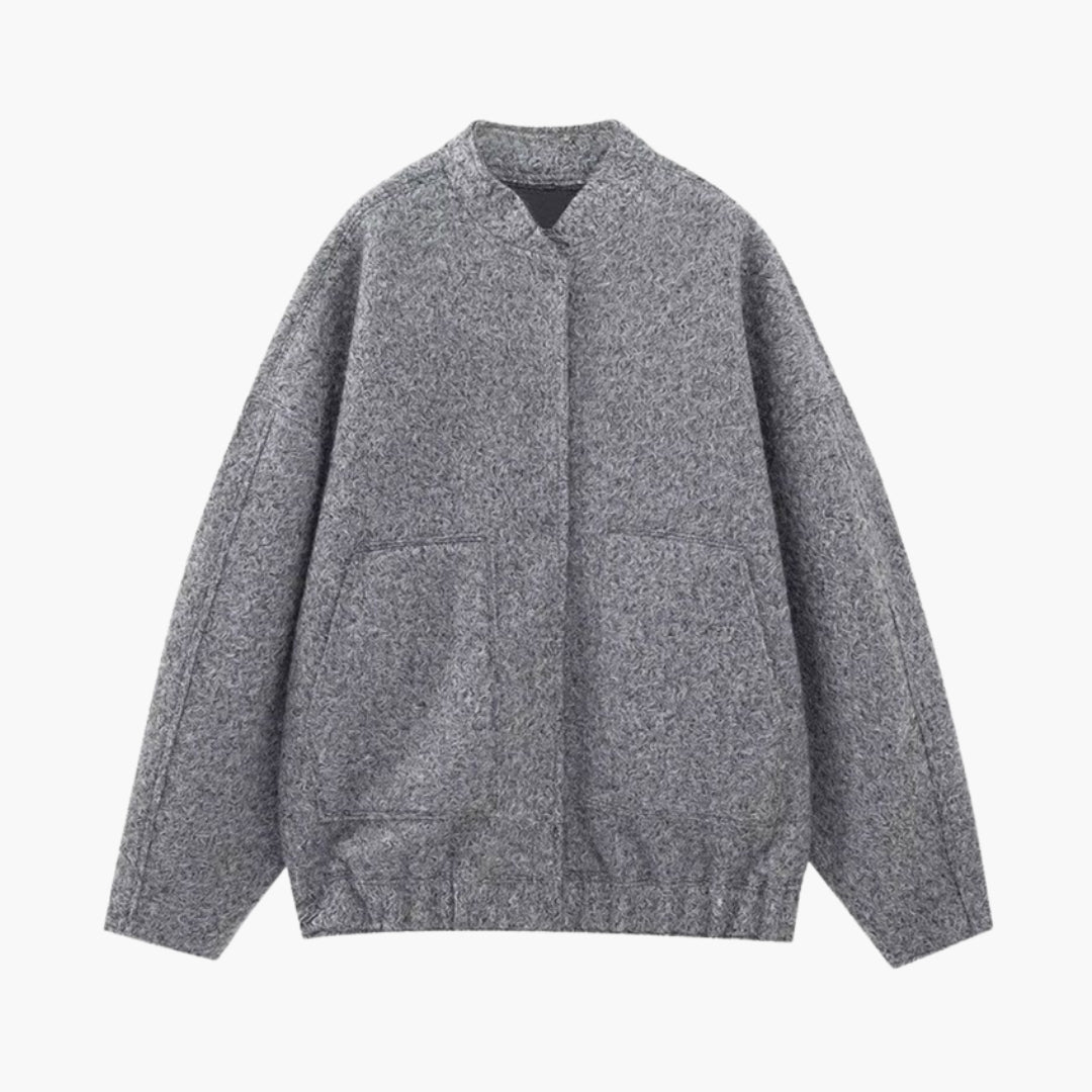 Women's bomber jacket with stand-up collar and front pockets
