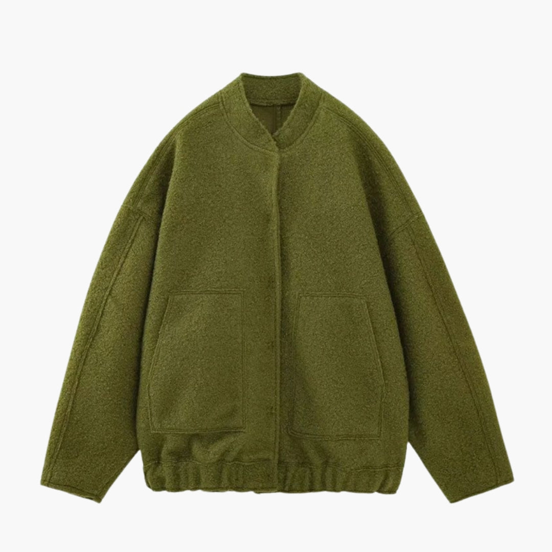 Women's bomber jacket with stand-up collar and front pockets