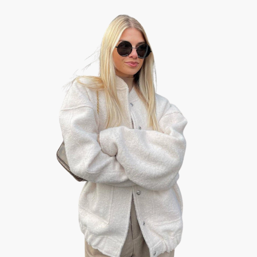 Women's bomber jacket with stand-up collar and front pockets