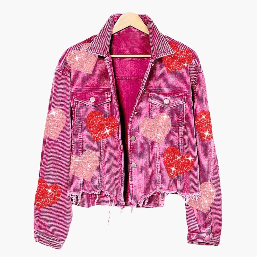 Women's bomber jacket with heart sequin pattern