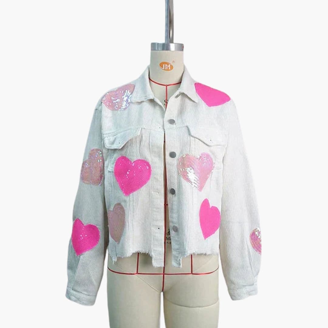 Women's bomber jacket with heart sequin pattern