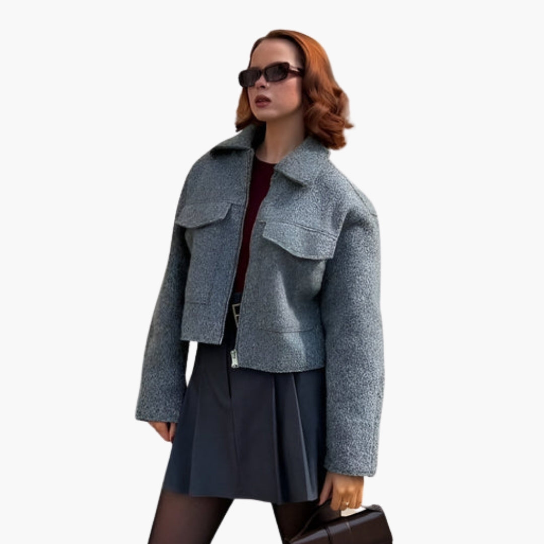 Veste bomber femme courte avec col à revers