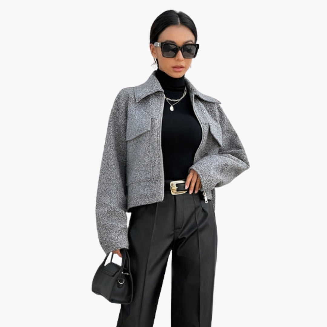 Veste bomber femme courte avec col à revers