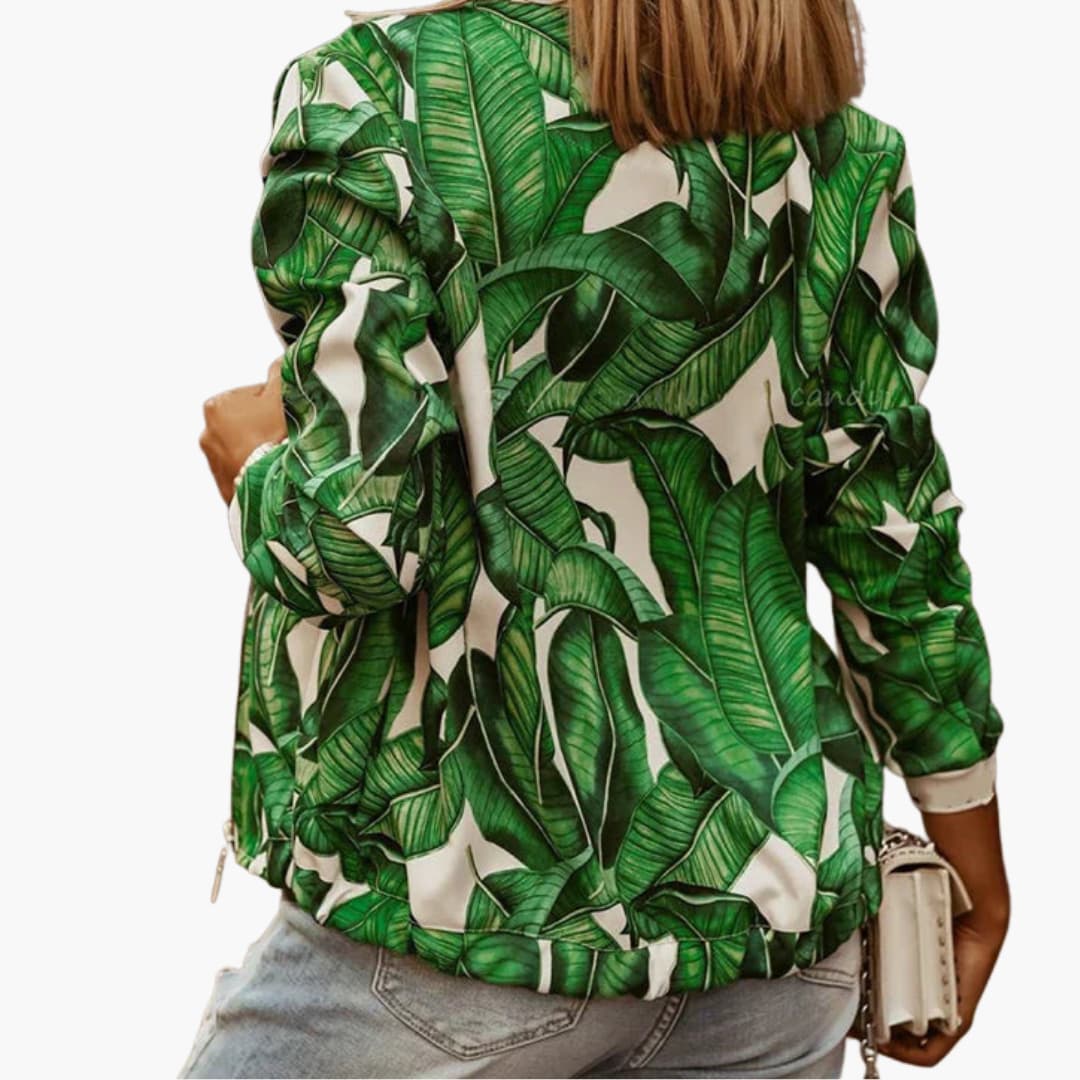 Women's zip-up bomber jacket with ribbed hem