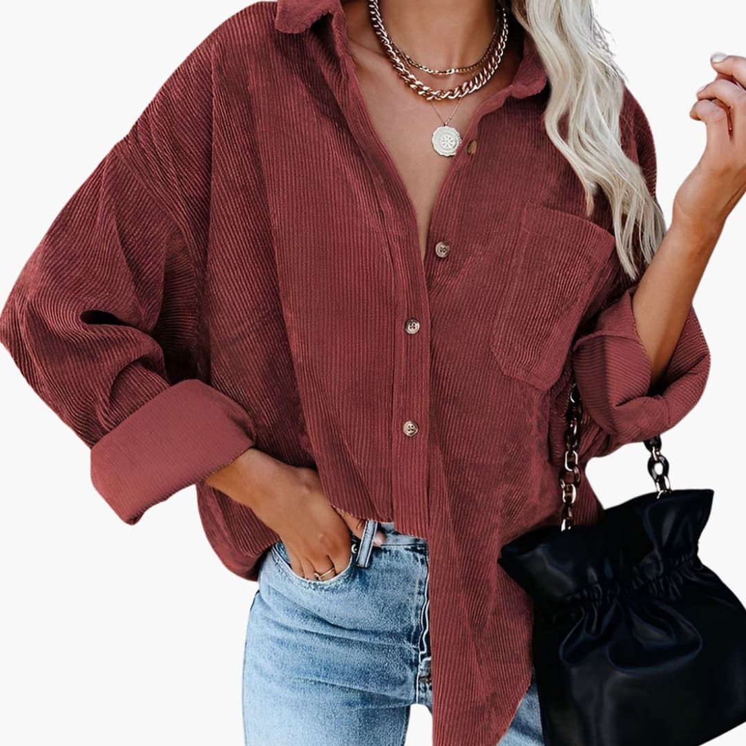 Corduroy shirt jacket for women with button closure and chest pocket