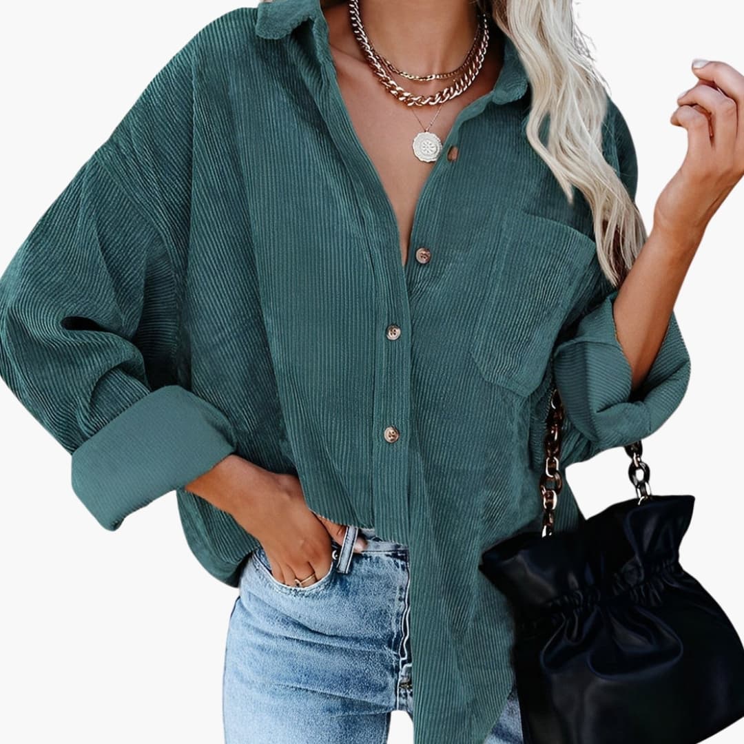 Corduroy shirt jacket for women with button closure and chest pocket