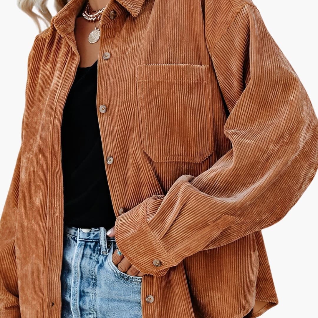 Corduroy shirt jacket for women with button closure and chest pocket