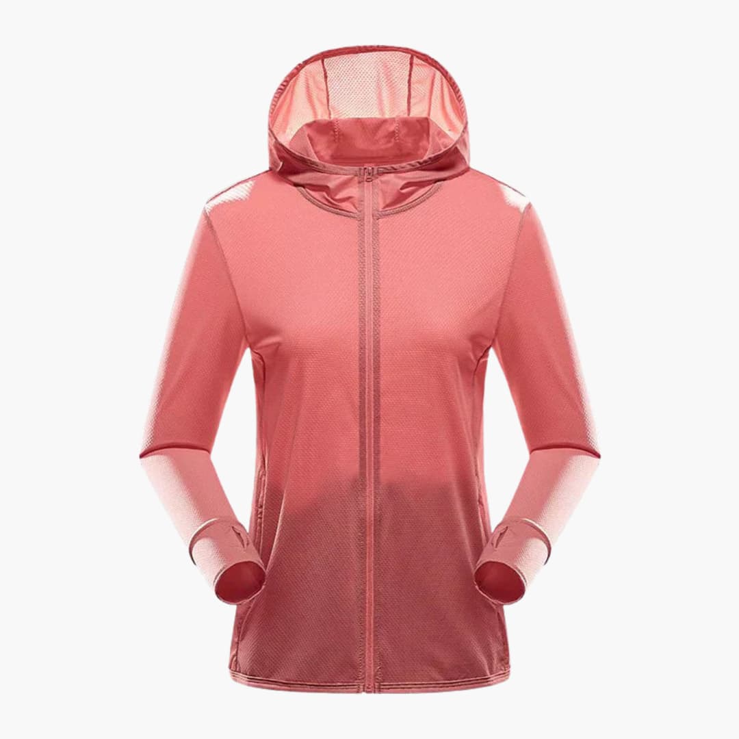 Casaco desportivo feminino com capuz e fecho de correr